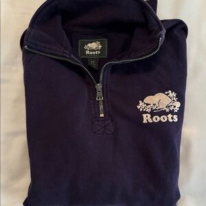 Roots Lightweight Navy/Purply Half-Zip Pullover with White Logo S
